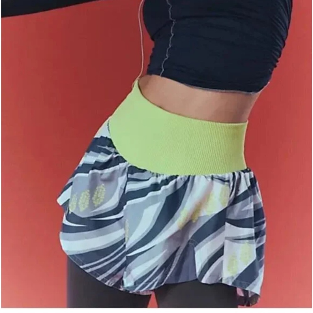 FP Movement by Free People Lime Green Waistband Floral Athletic Shorts
